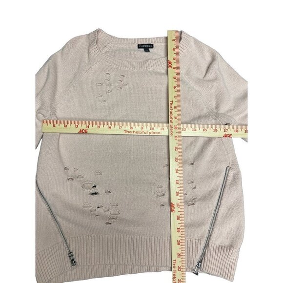 Express Pink Crewneck Shark Bite Side Zipper Long Sleeve Sweater Size Small - Picture 6 of 9